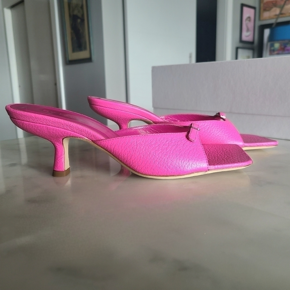 BY FAR Erin Grained Leather Mules, Size 8, Hot Pink, NIB - Picture 16 of 17